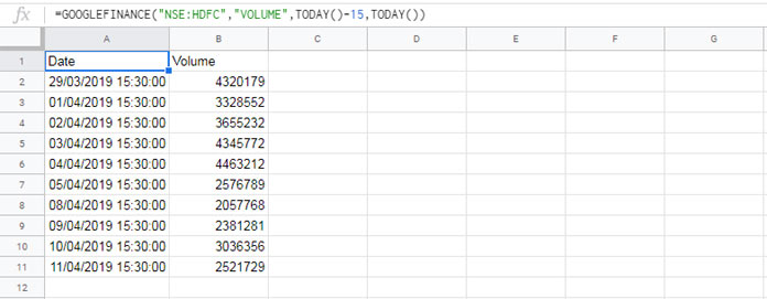 google finance excel query table start date